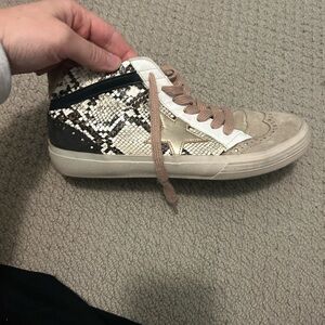ShuShop Paulina Snake Print High-Top Sneakers - Beige and Black